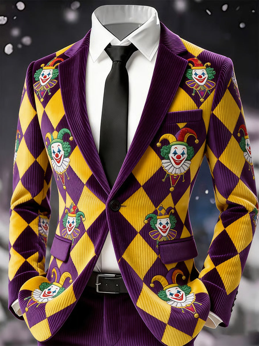 Men's Retro Mardi Gras Art Print Casual Corduroy Pocket Blazers